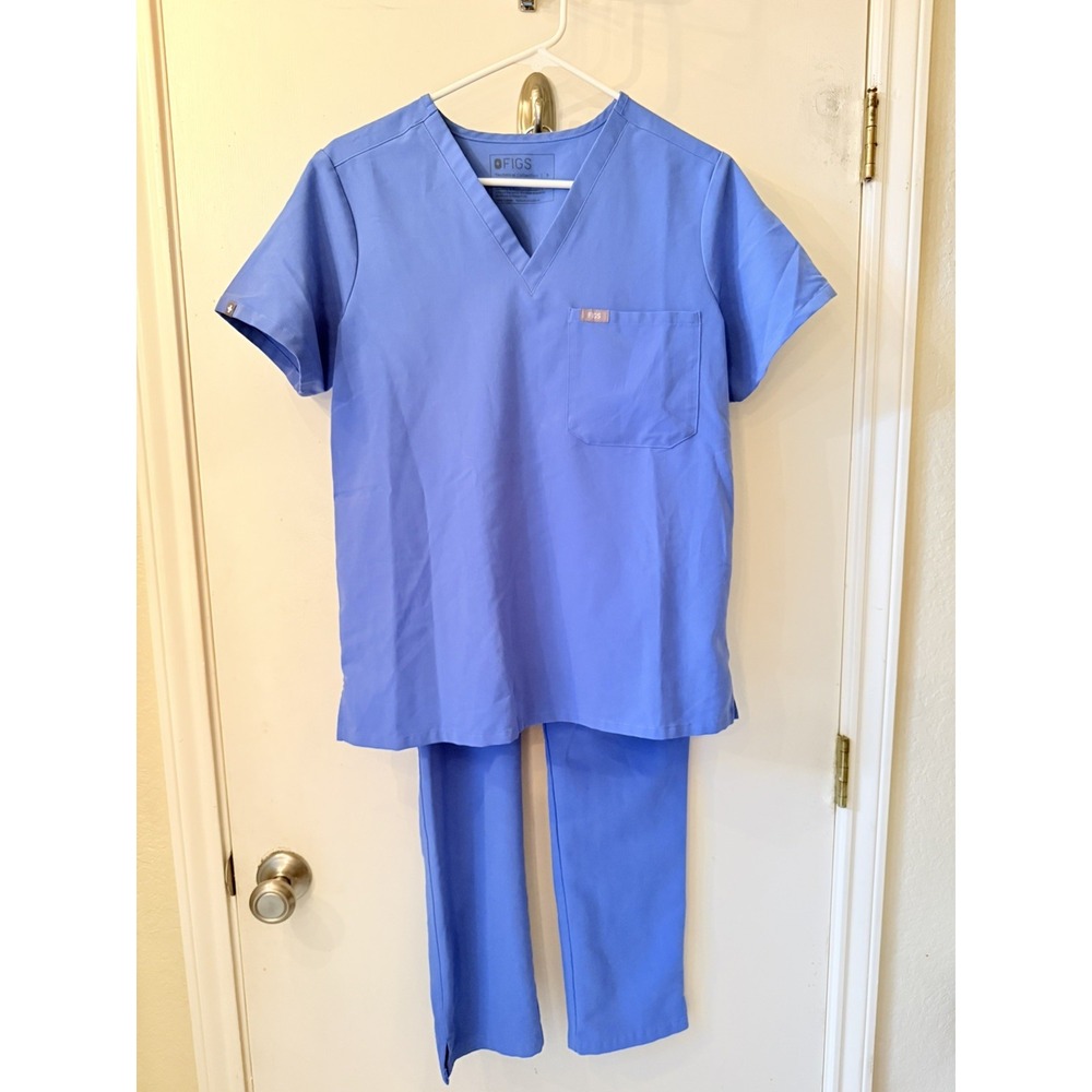 FIGS Blue Scrub Set Sz S V-Neck Top/ Straight Leg Pants Technical Collection